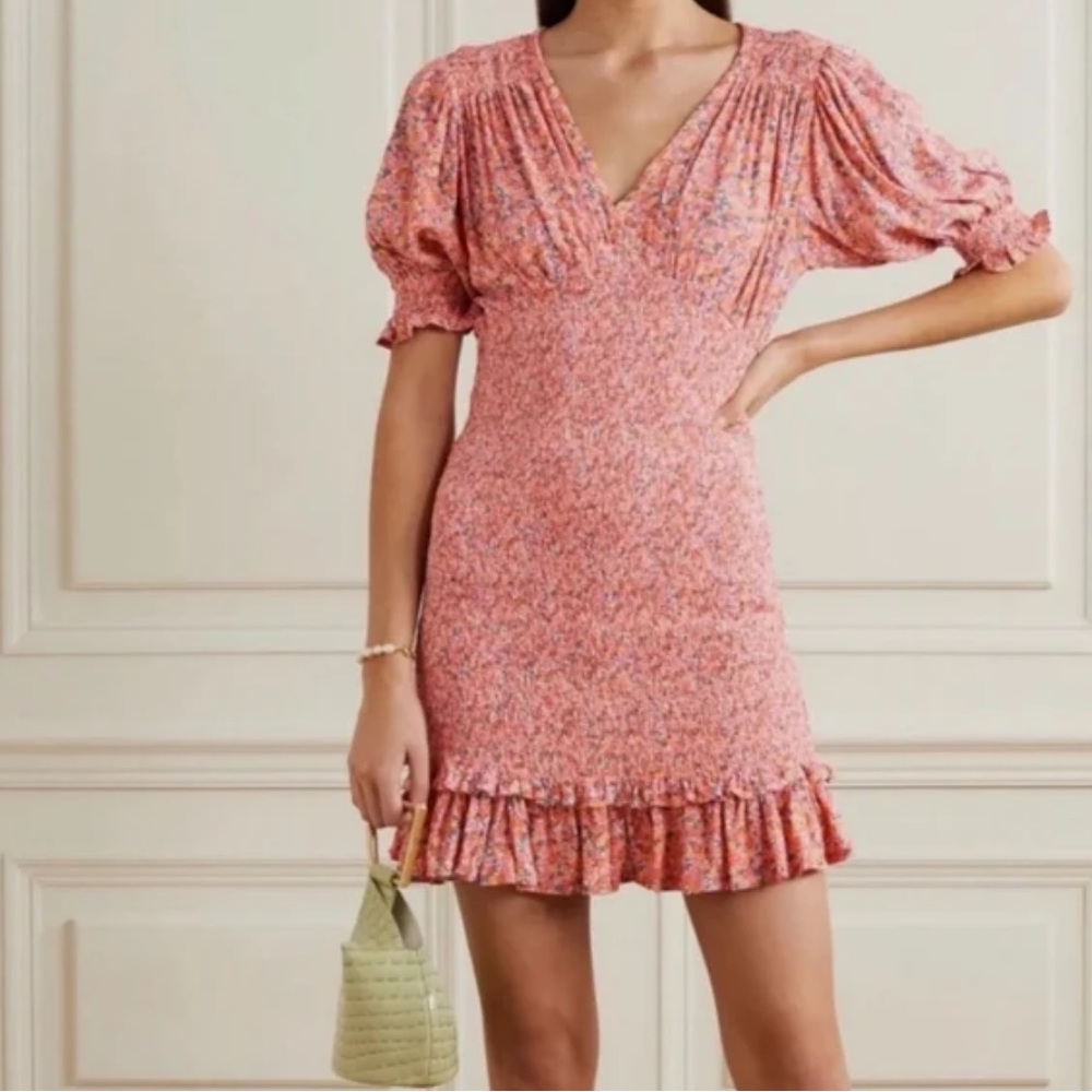 Faithfull the Brand Pink and Orange Ruffled Mini Dress